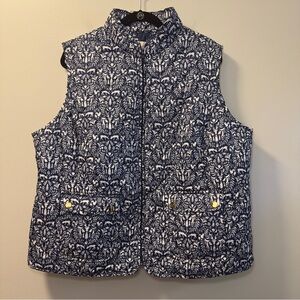 St John’s Bay Women’s Navy/White Winter Woodland Print Puffer Vest Sz 2X